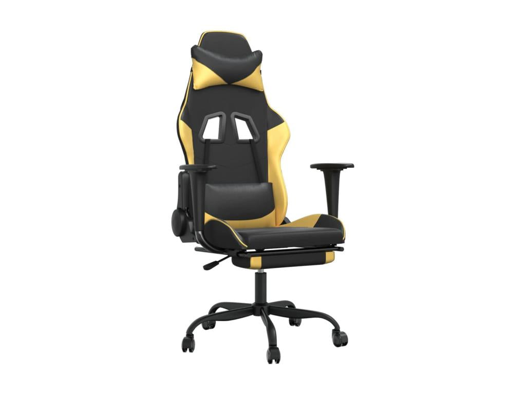 Chaise de jeu de massage avec repos-pied Noir/Doré Similicuir UHWJ40278