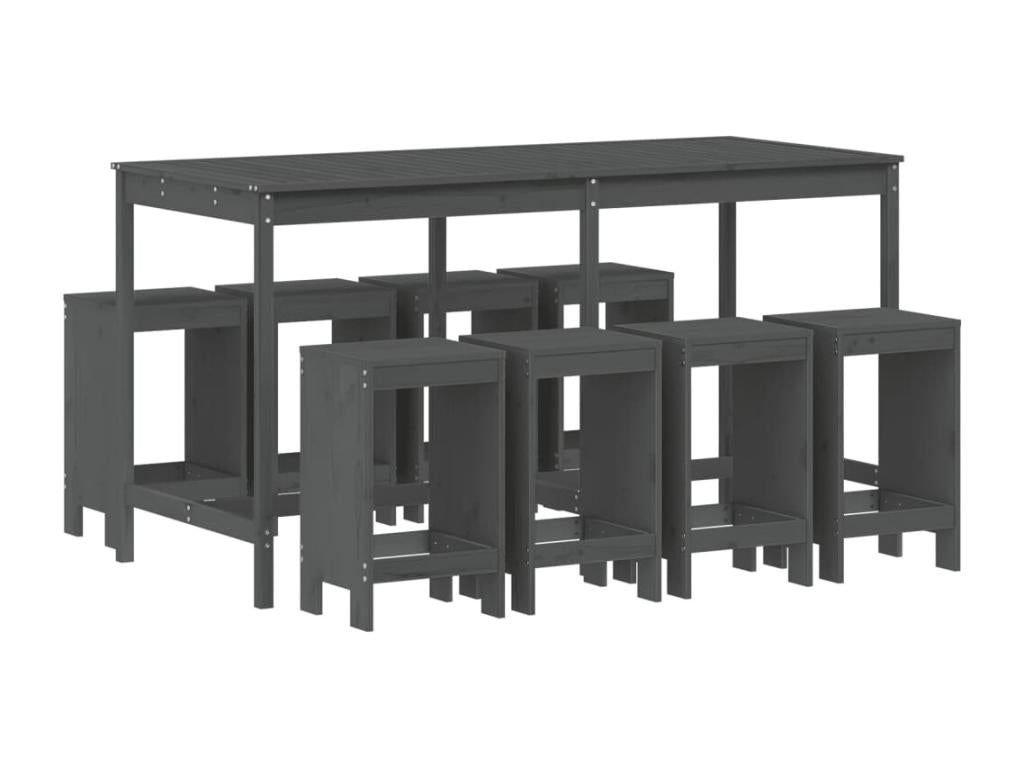 Ensemble de bar de jardin 9 pièces gris bois de pin massif HXZM37856