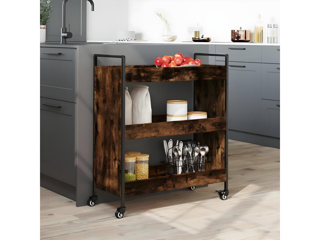 Chariot de cuisine chêne fumé 70x30x82 bois d'ingénierie HVOP12795