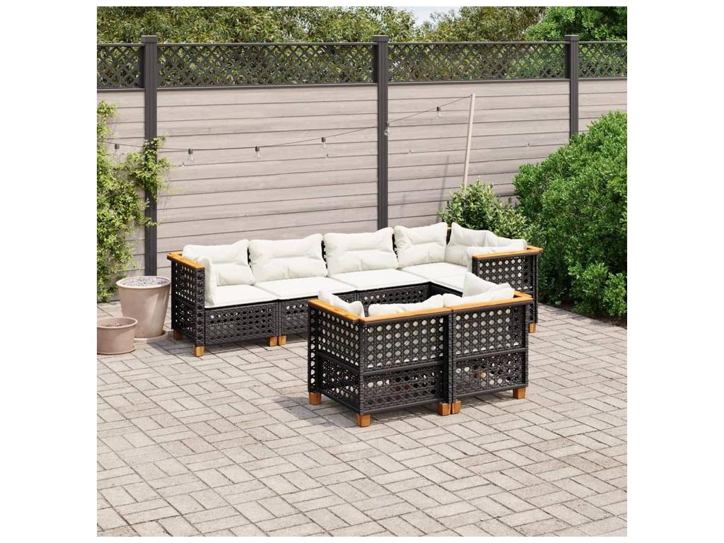 Salon de jardin 7 pcs avec coussins noir résine tressée PEZX46295