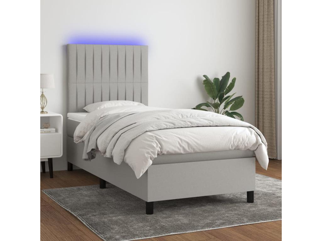 Sommier tapissier avec matelas et LED Gris clair 90x190cm Tissu YKPN09092