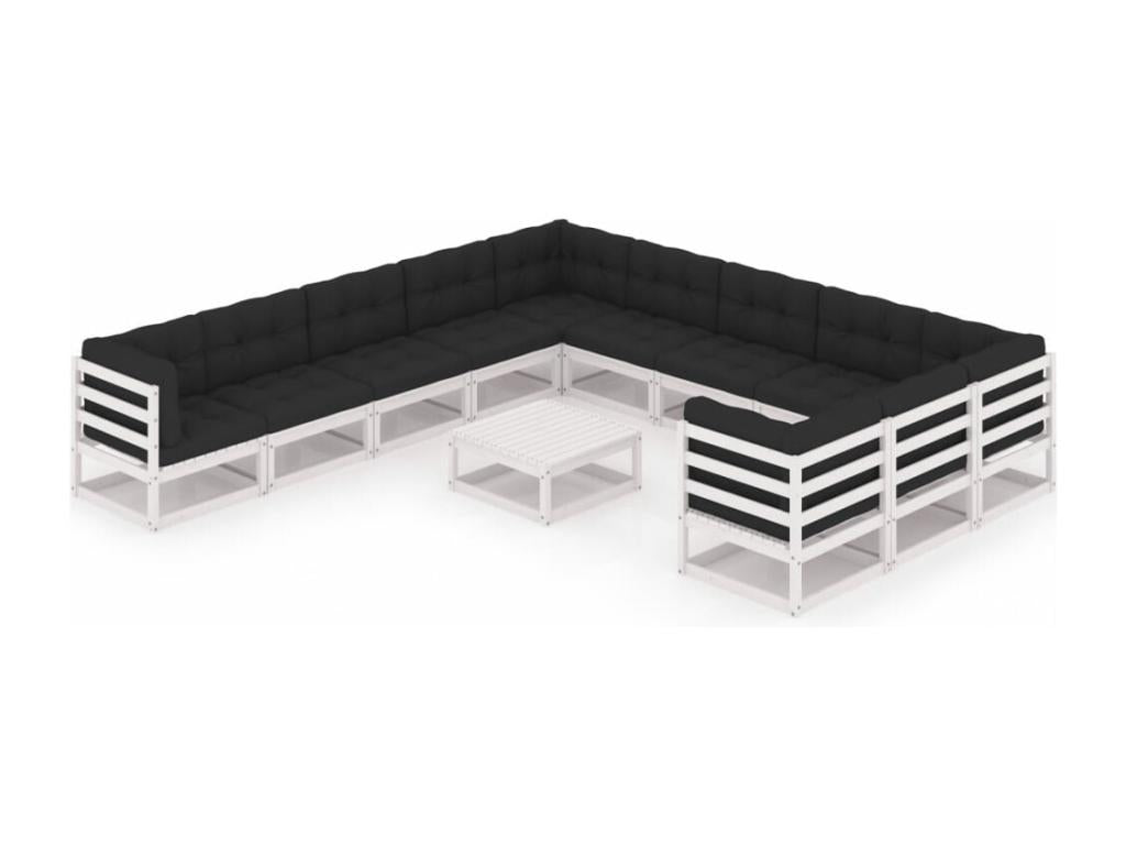 Salon de jardin 12 pièces avec coussins Blanc Bois de pin massif BPDC65075