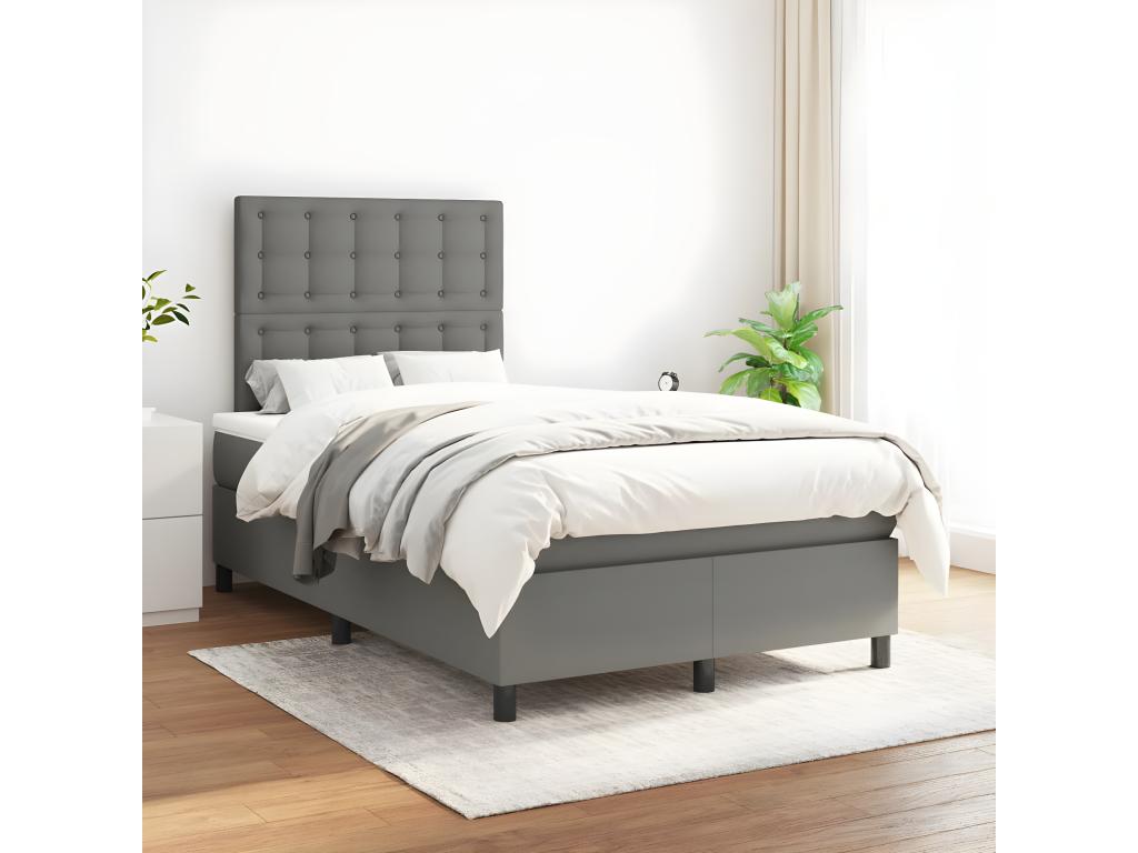 Sommier à Mobenze de lit avec matelas gris foncé 120x190cm tissu PERL83058