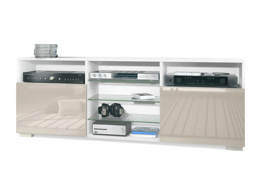 Meuble TV Blanc Mat Et Sable Laqué lxhxp 146x54x35 Cm CGAD66935