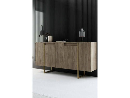 Buffet Betel Buffet du salon Commode de salon Garde-manger de cuisine 160x35h80 cm Noyer et Or HMVV38642
