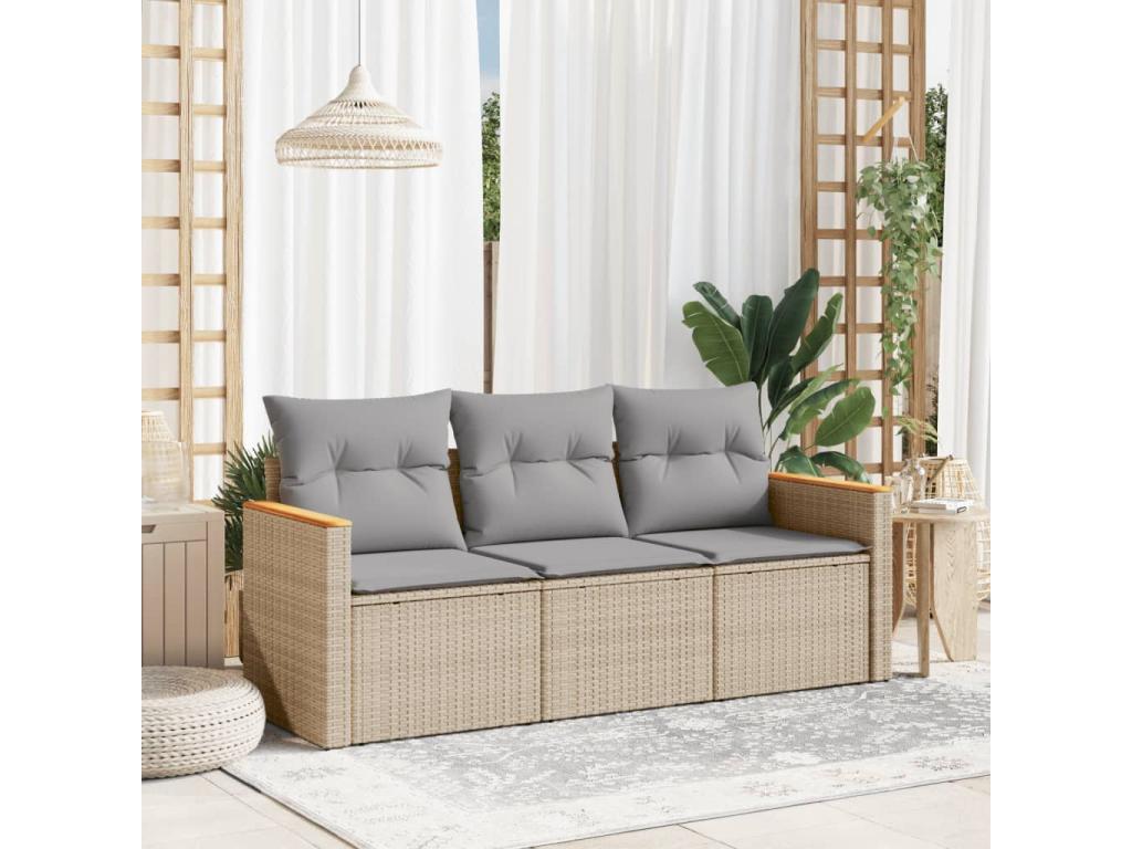 Salon de jardin avec coussins 3pcs méBoislis beige résine tressée FNTF92837