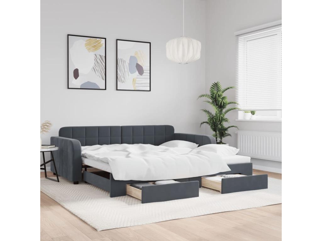 Lit de jour avec gigogne et tiroirs sans matelas 100x200 cm KKJR93944