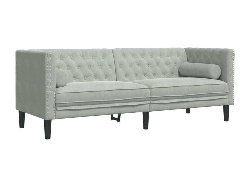 Canapé Boislis avec traversins 3 places gris clair velours VQJT97773