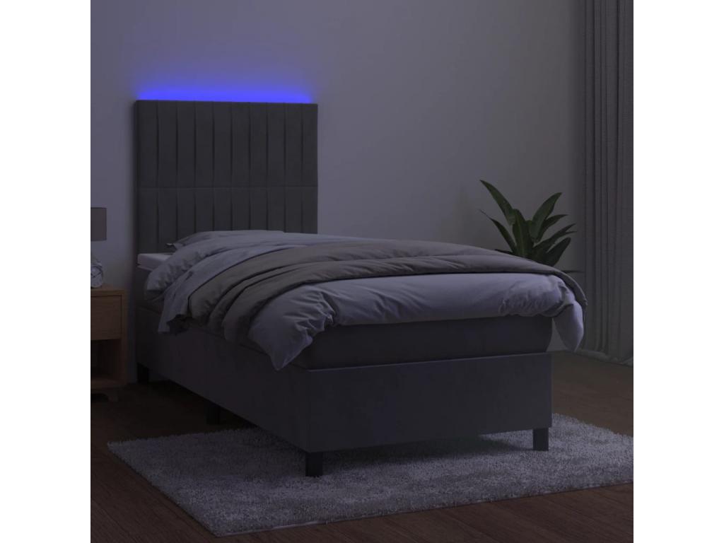 Sommier à Boislis de lit matelas LED Gris clair 90x200cm Velours FOXT14640