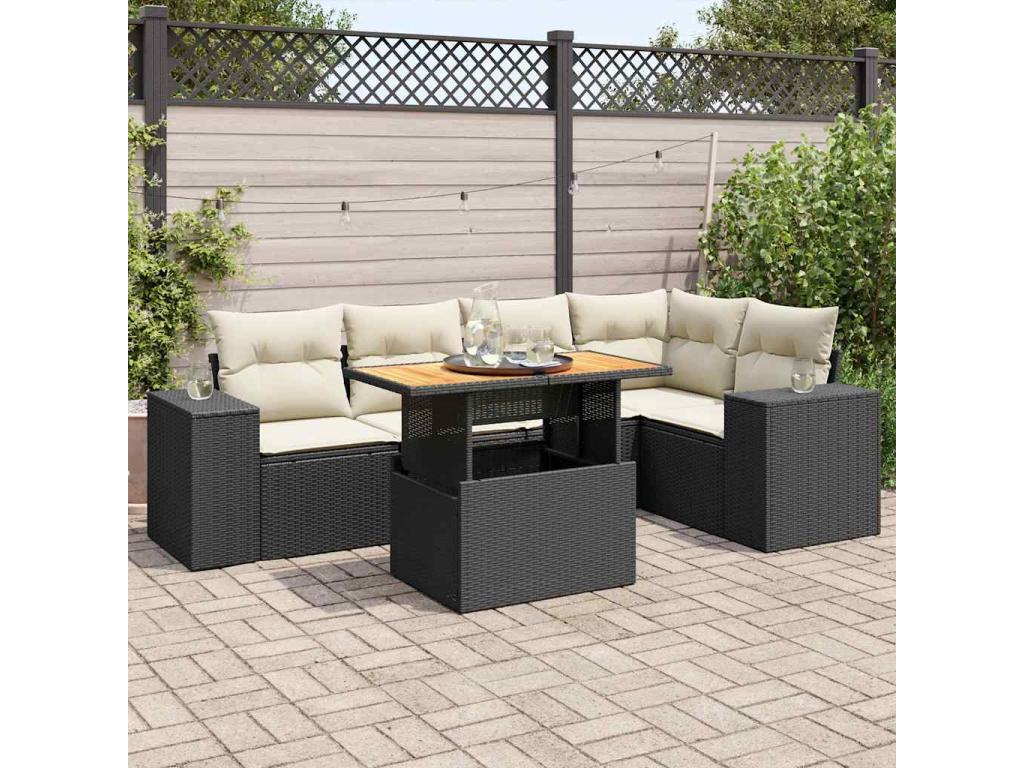 Salon de jardin 6 pièces avec coussins noir résine tressée EEGW76268