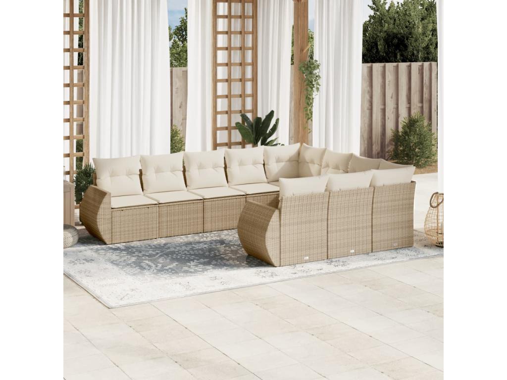 Salon de jardin avec coussins 10 pièces beige résine tressée CCKK15863