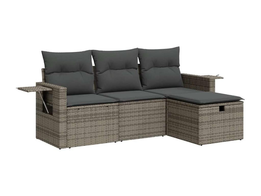 Salon de jardin 4 pièces avec coussins gris résine tressée ECAS42308