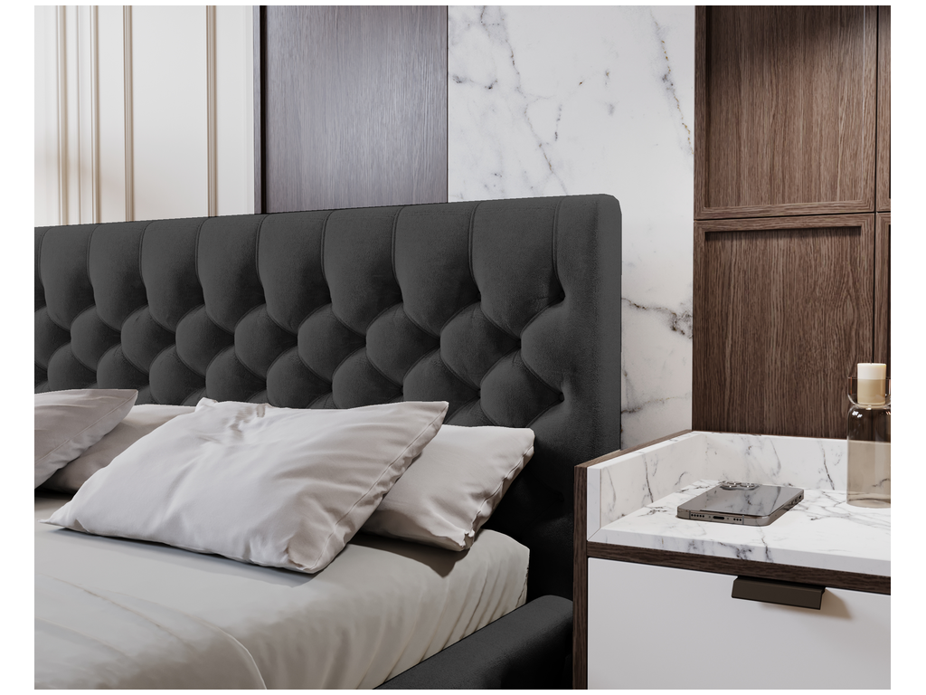 Boislis Lit adulte 180x200 cm avec Rangement Elira - Lit Double lit rembourré Lit Adulte avec Tete de Lit - Velvet Noir Boislis Velvet 2219 WWXF16090