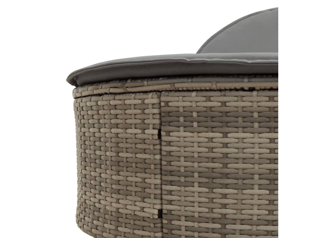 Chaise longue double avec coussins gris résine tressée QRWL36874
