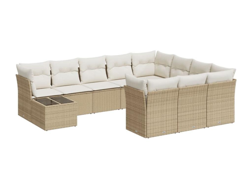 Salon de jardin 11 pièces avec coussins beige résine tressée UQQI04951