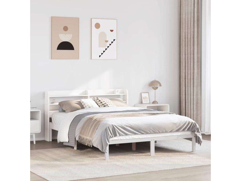 Cadre de lit sans matelas blanc 135x190 cm bois de pin massif JKRQ35586