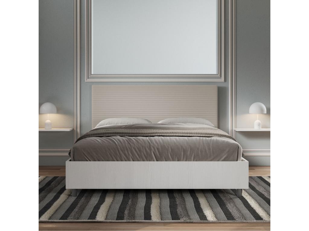 Lit sans sommier 160x200 structure frêne blanc tête de lit similicuir Boislis Level BTCW77999
