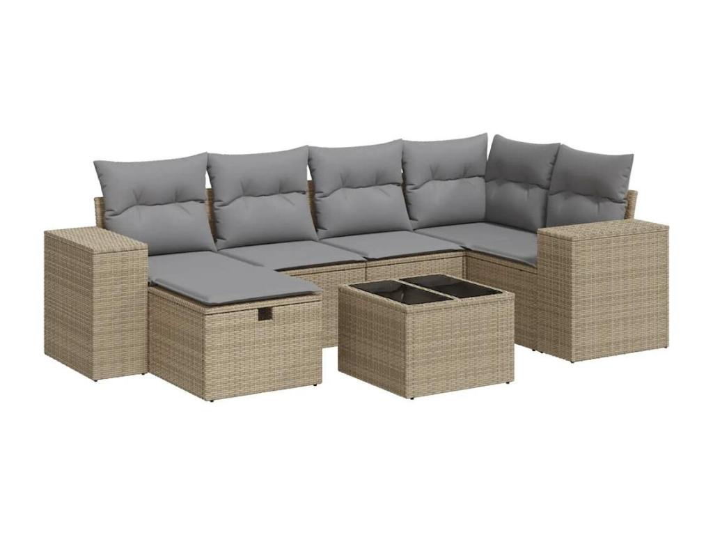 Salon de jardin avec coussins 7 pièces beige résine tressée OASS93960