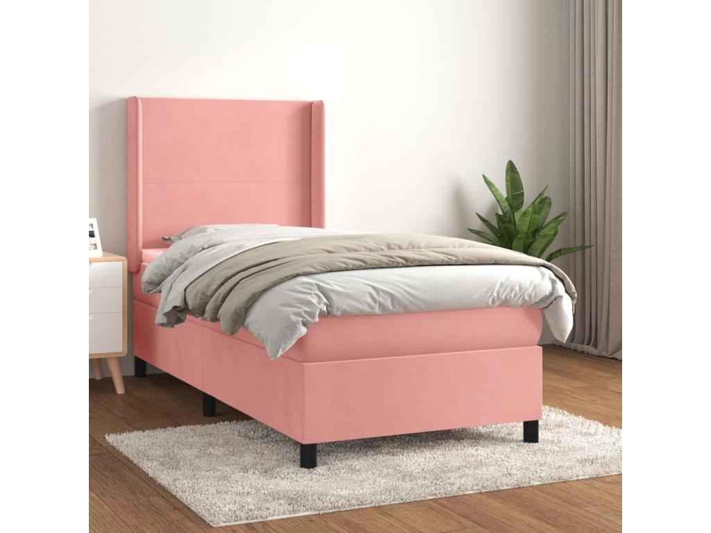 Lit à sommier tapissier avec matelas Rose 100x200 cm Velours BPVN10566