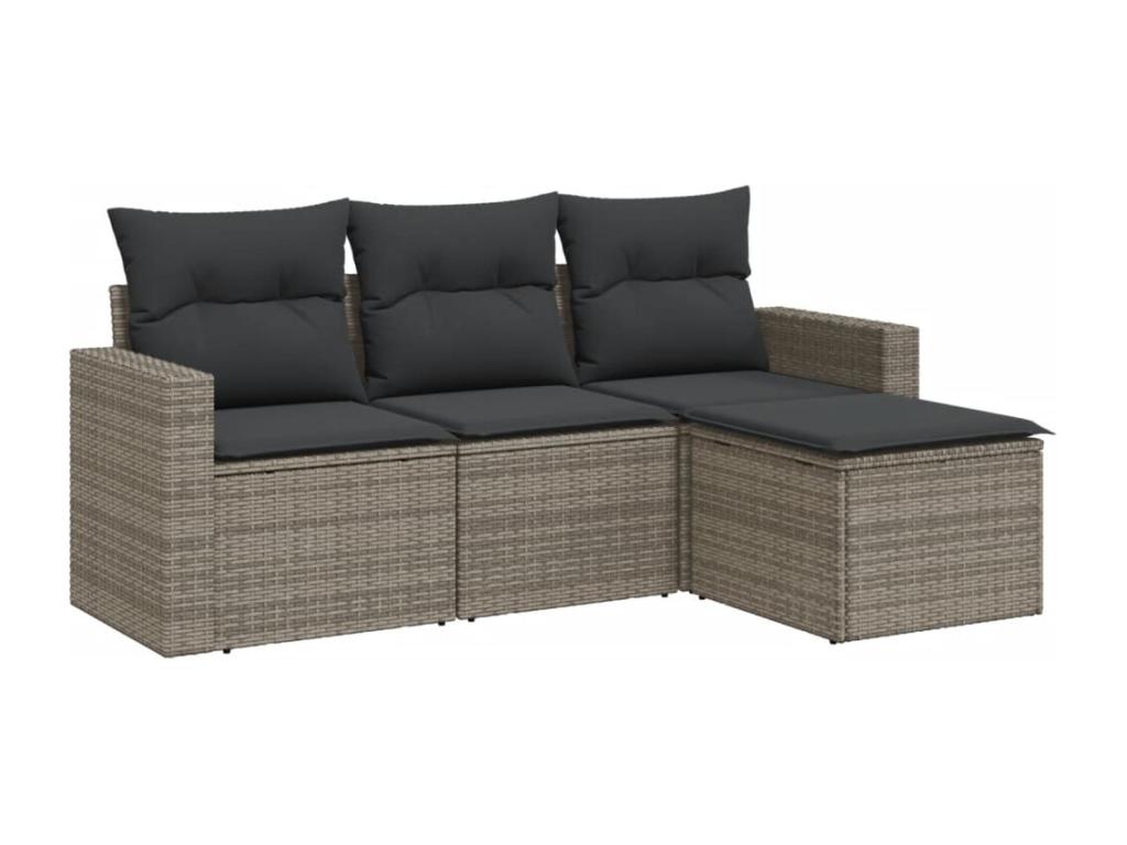 Salon de jardin 4 pcs avec coussins gris résine tressée LBOZ47378