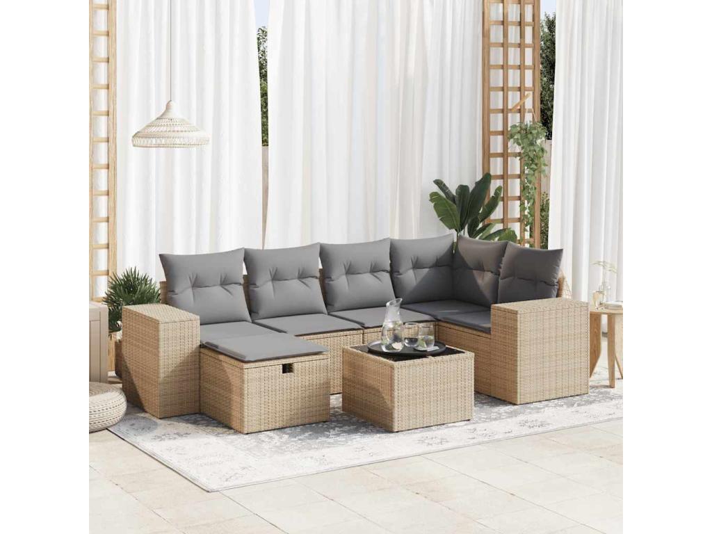 Salon de jardin avec coussins 7 pièces beige résine tressée OASS93960