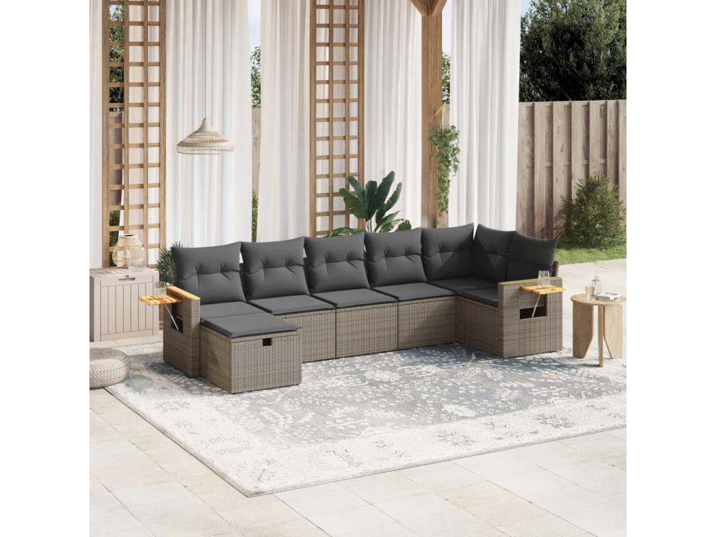 Salon de jardin avec coussins 7 pièces gris résine tressée HUDQ65616