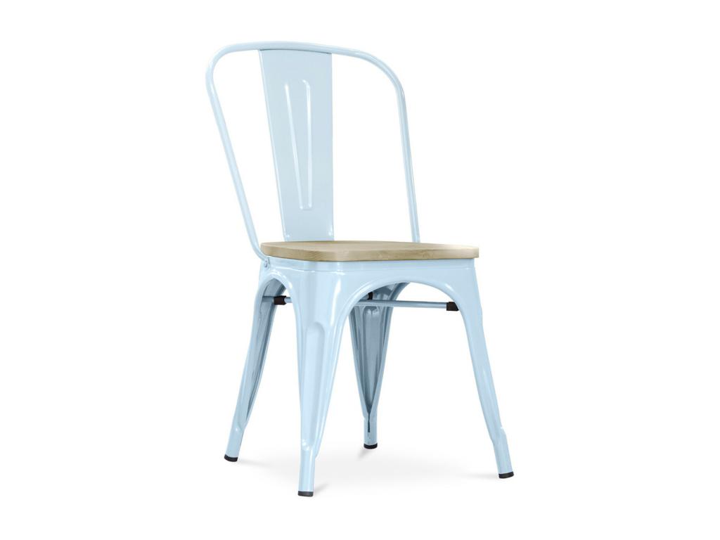 Chaise industrielle en acier brillant et assise en bois massif naturel Boislis-Couleur Vert pistache ZCLY85389