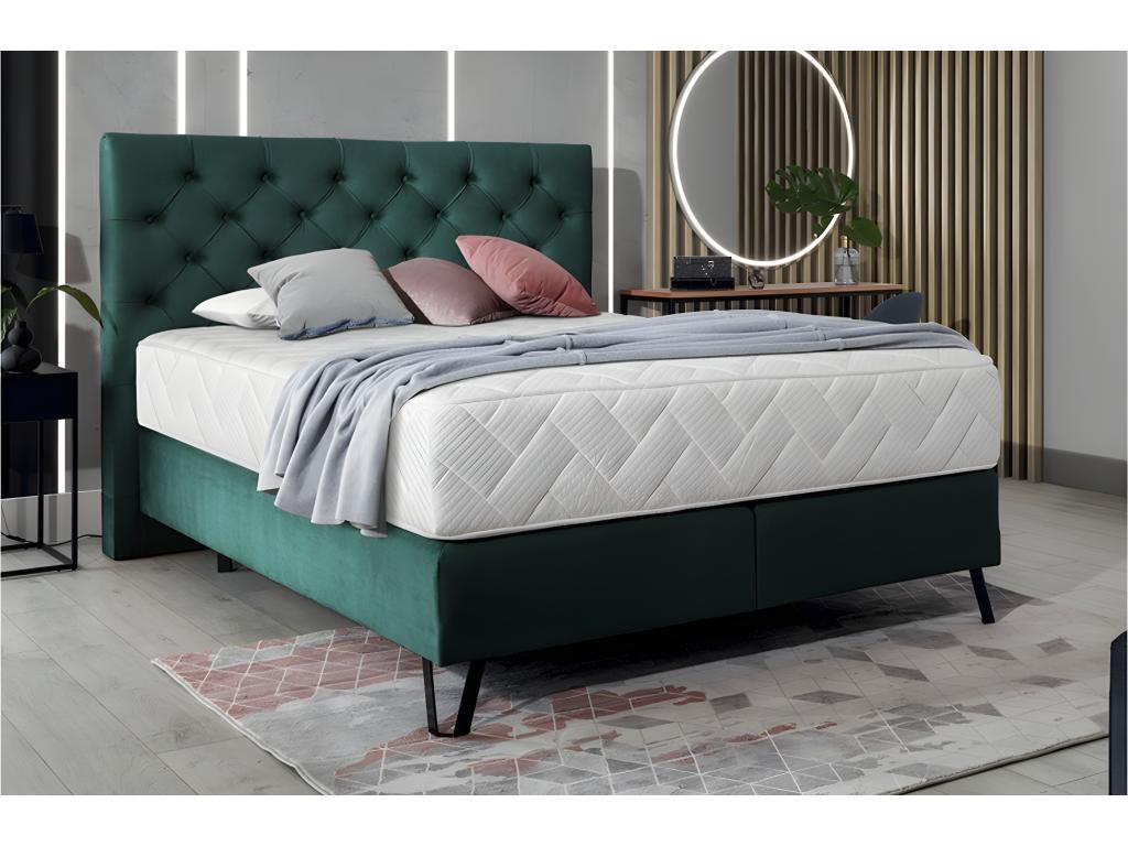 Ensemble lit sommier matelas - velours vert foncé - 140x200 cm - Boislis BHJE68786