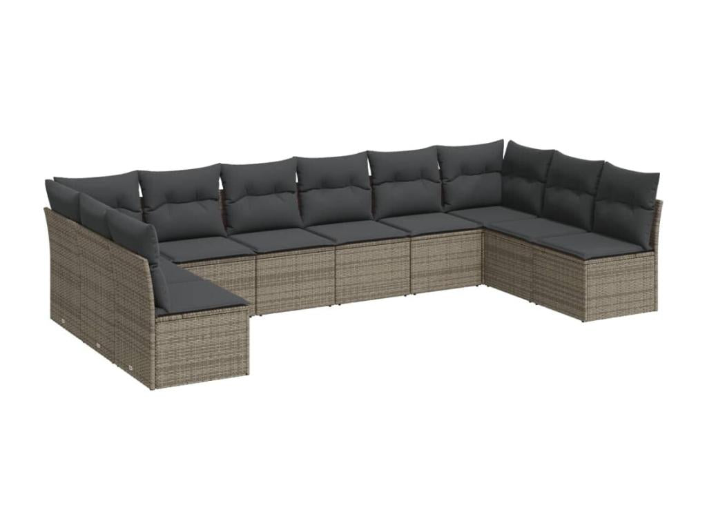 Salon de jardin avec coussins 10 pièces gris résine tressée ZVWM52860