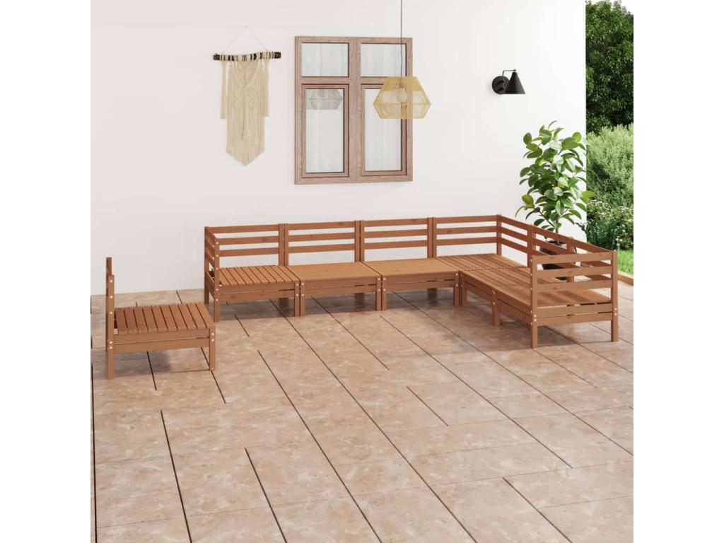 Salon de jardin 7 pièces Bois de pin massif Marron miel UAWL43759