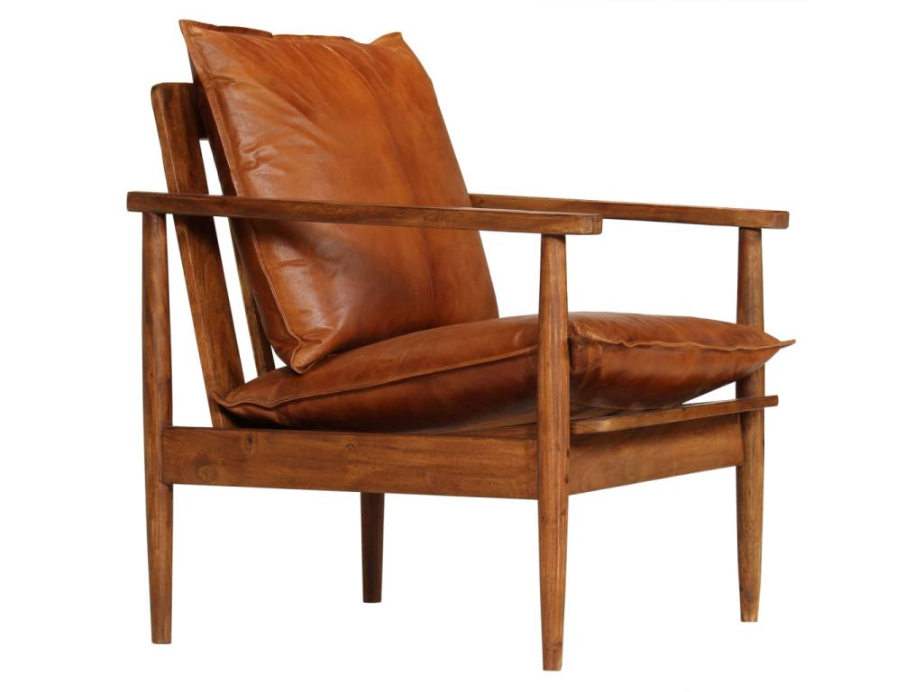 Fauteuil Marron Cuir véritable avec bois d'Boislis UOQJ76947