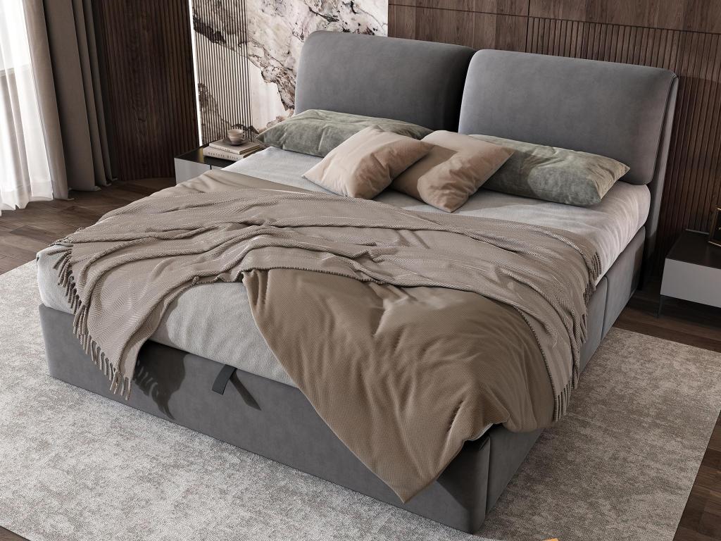Lit coffre en velours - 160x200cm - avec 3 tiroirs - Gris sans matelas OTRS83234