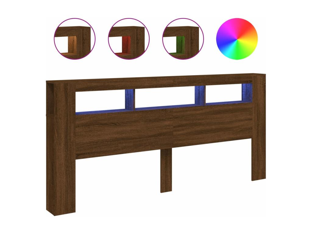 Tête de lit à LED chêne marron 220x18.5x103.5 bois ingénierie CMUY62633