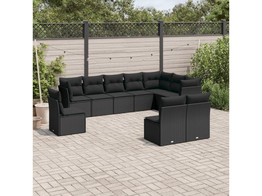 Salon de jardin 10 pcs avec coussins noir résine tressée EFFT02078