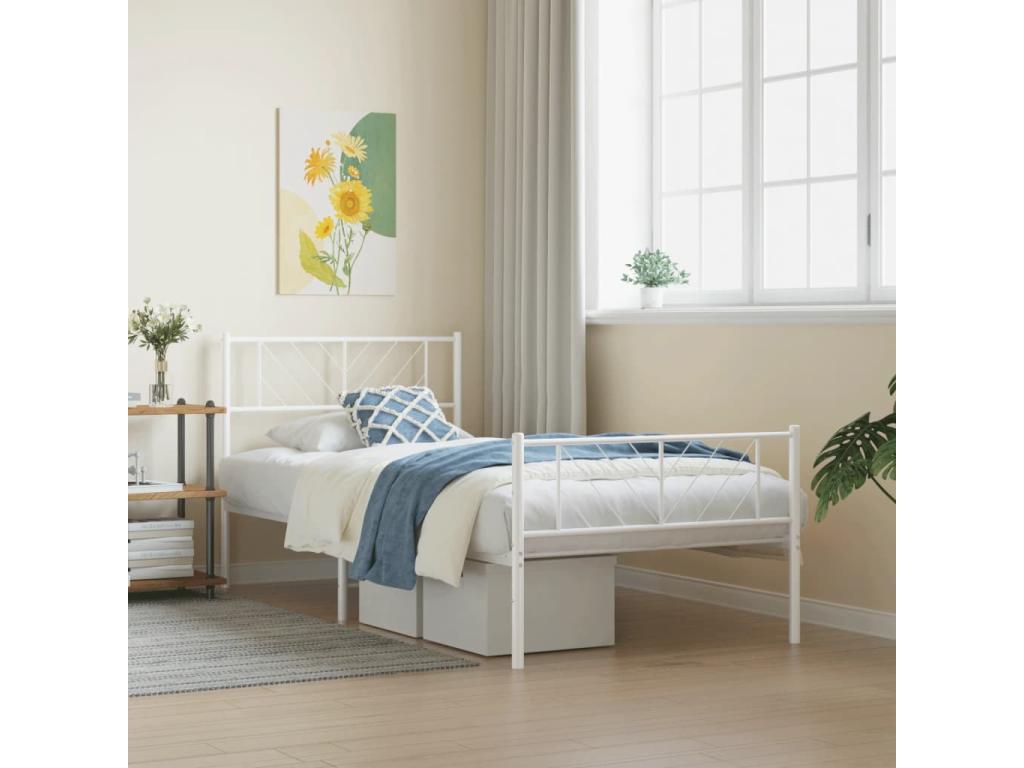 Cadre de lit métal avec tête de lit/pied de lit blanc 107x203cm WIBR77741