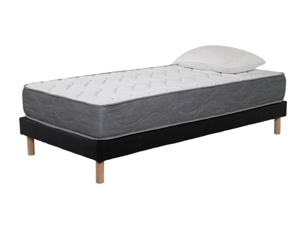 Ensemble Matelas Mousse Mobenze - 90x190 et 1 Oreiller mémoire 50x70 - Sommier tapissier noir MLAI78340