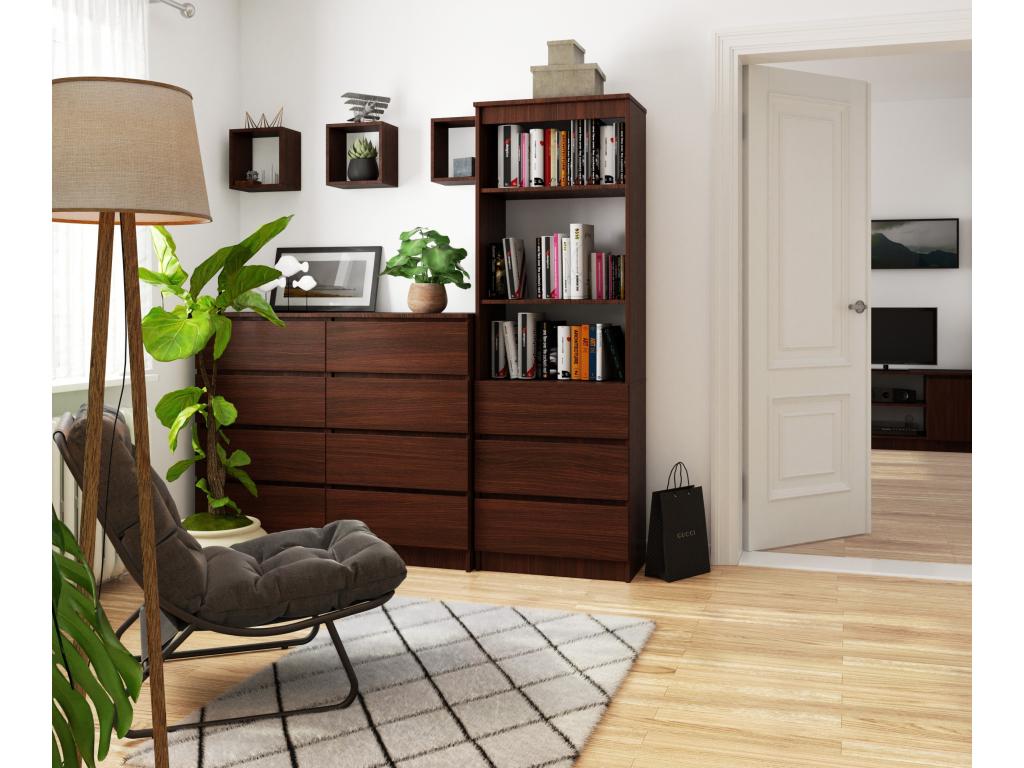 Bibliothèque de bureau Boislis R60 Wengé 60 cm 3 tiroirs façade Wengé 3 étagères 60x35x180 cm TBNU97334