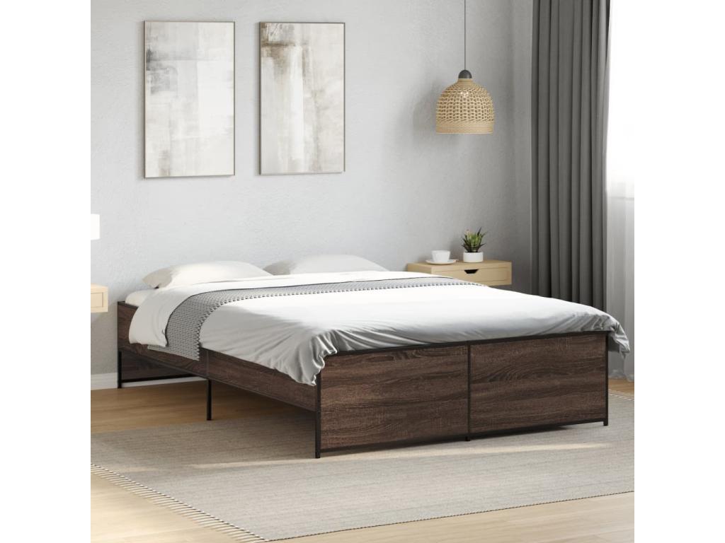 Cadre de lit chêne marron 120x200 cm bois d'ingénierie et métal SEQH10133