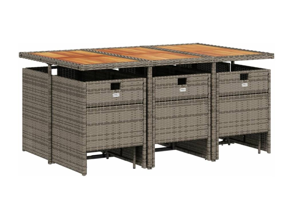 Ensemble à manger de jardin 11 pièces avec coussins gris poly rotin DIDS31811