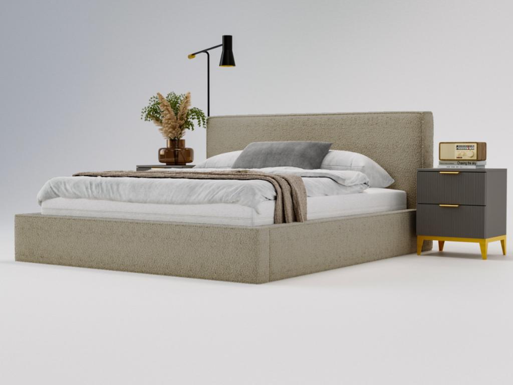 Lit rembourré avec rangement - 120x200 - lit double - bouclé - marron - Boislis ORGV59209