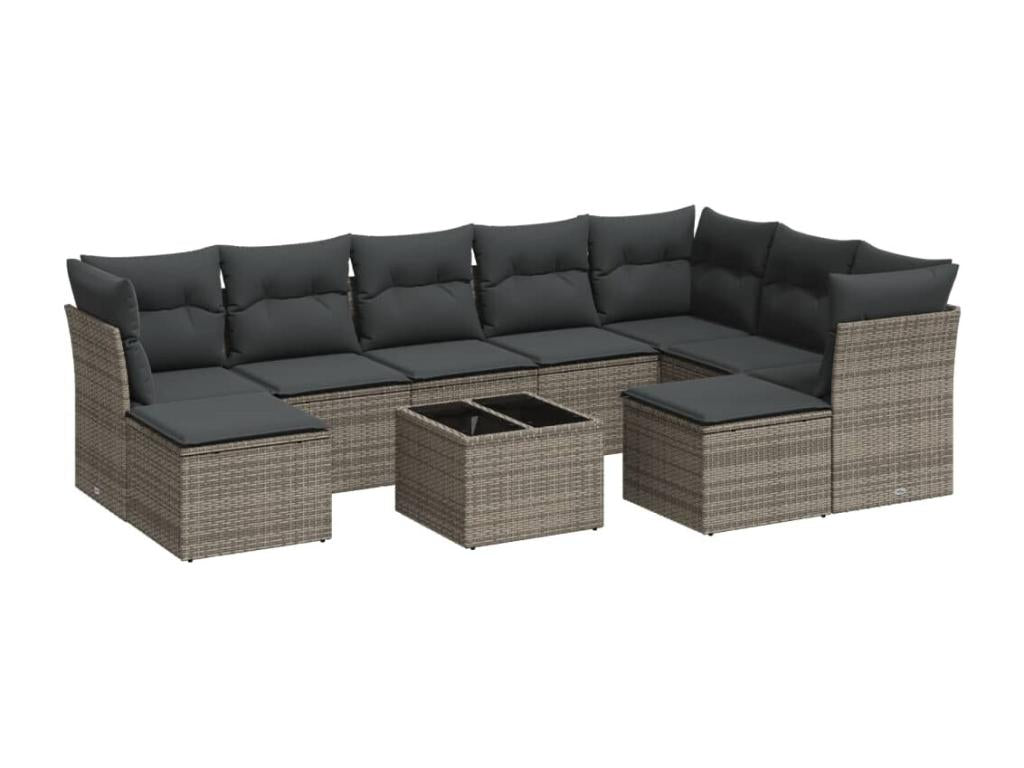 Salon de jardin avec coussins 10 pcs gris résine tressée IEDK82472
