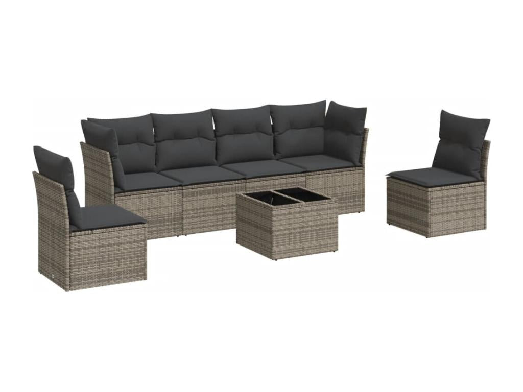 Salon de jardin avec coussins 7 pcs gris résine tressée XQUR31122