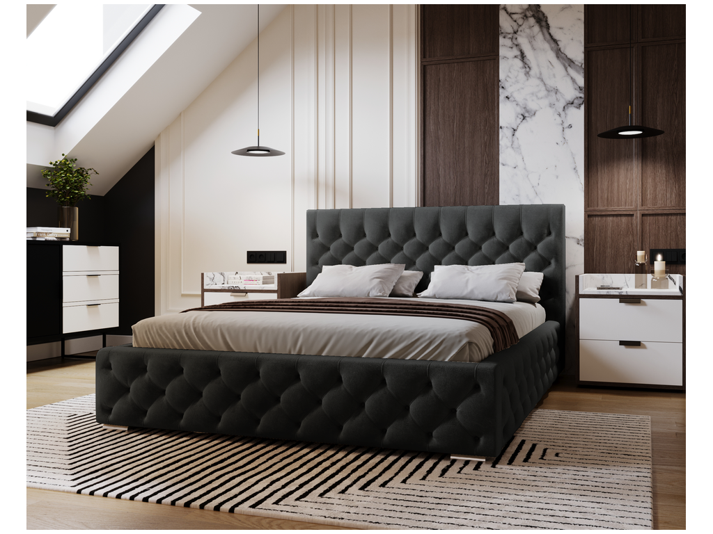 Boislis Lit adulte 180x200 cm avec Rangement Elira - Lit Double lit rembourré Lit Adulte avec Tete de Lit - Velvet Noir Boislis Velvet 2219 WWXF16090