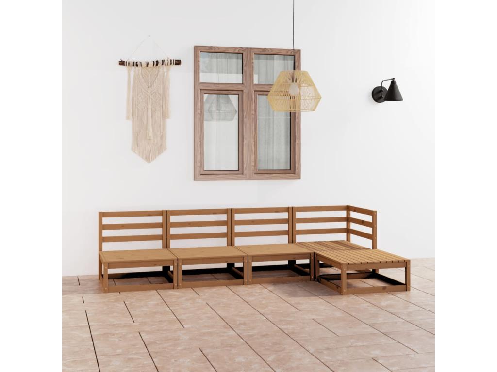 Salon de jardin 5 pcs marron miel bois de pin massif MKRS57021