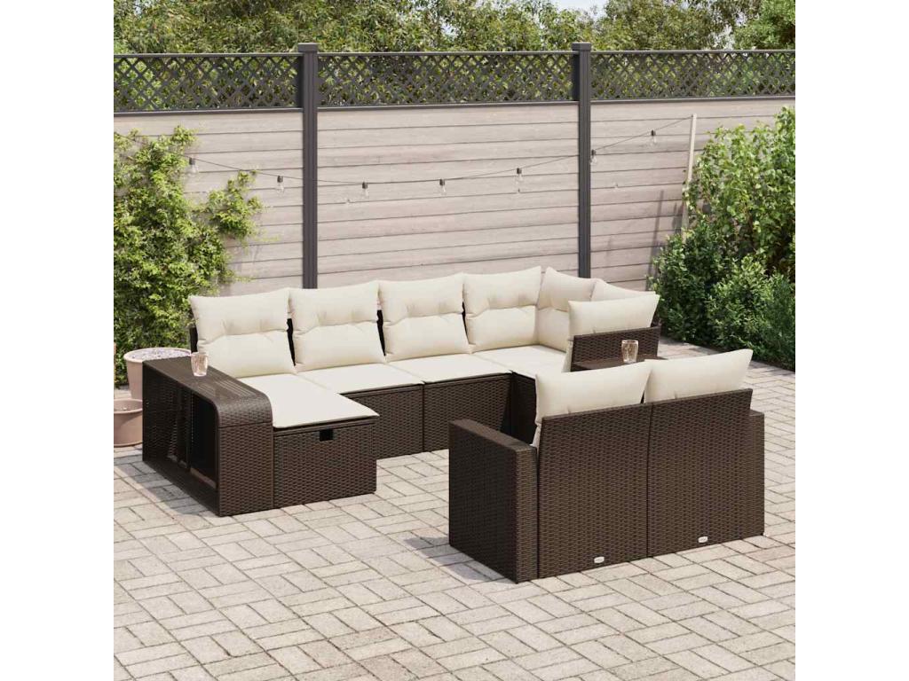 Salon de jardin 10 pcs avec coussins marron résine tressée QSPE61543
