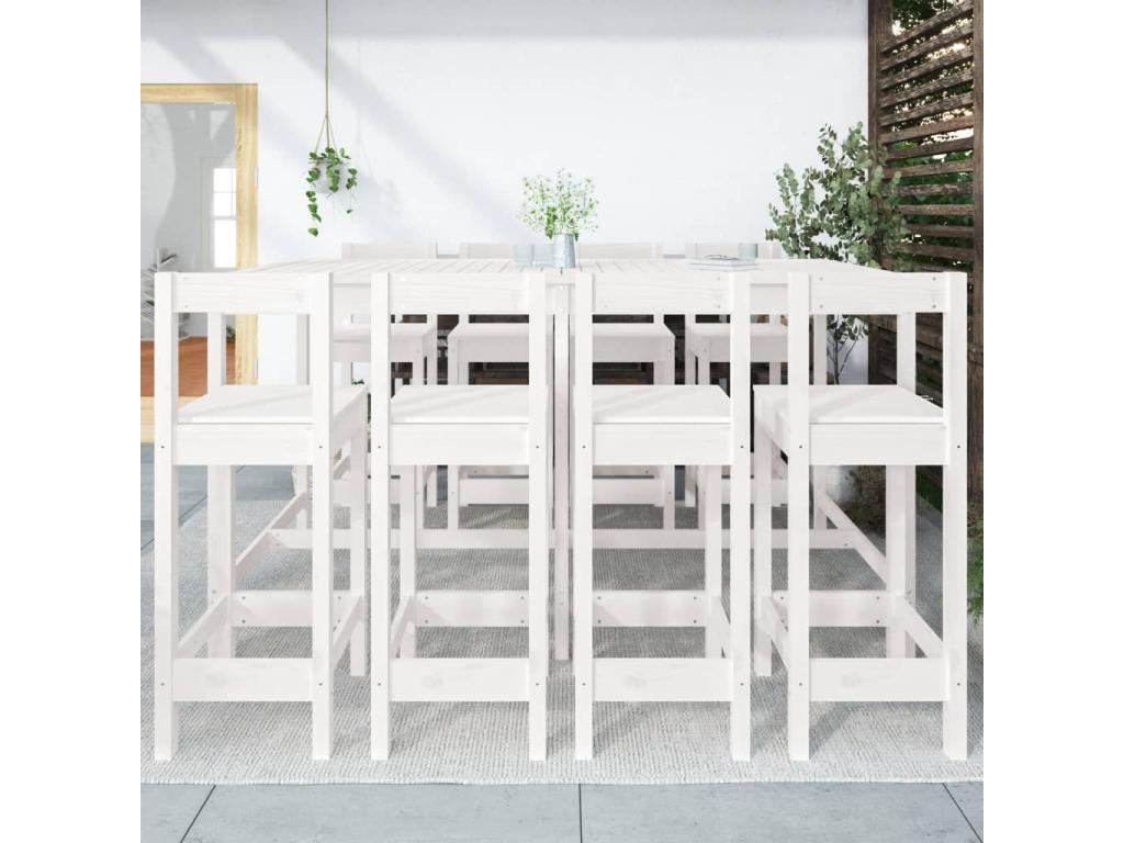 Ensemble de bar de jardin 9 pcs blanc bois de pin massif VJGK29866