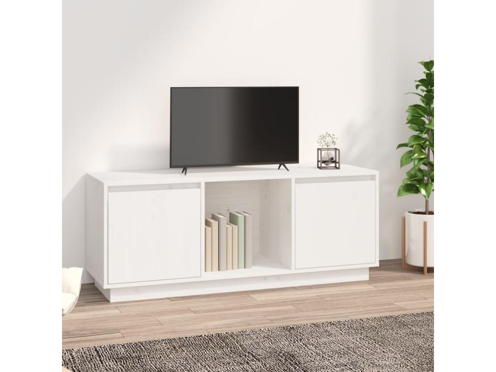 Meuble TV Blanc 110,5x35x44 cm Mobenze de pin massif ZMRJ37066