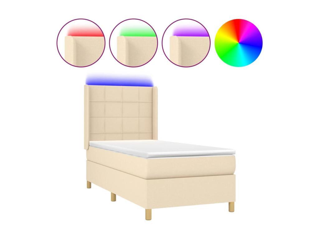 Lit à sommier tapissier avec matelas et LED Crème 80x200 Tissu LFPW11727