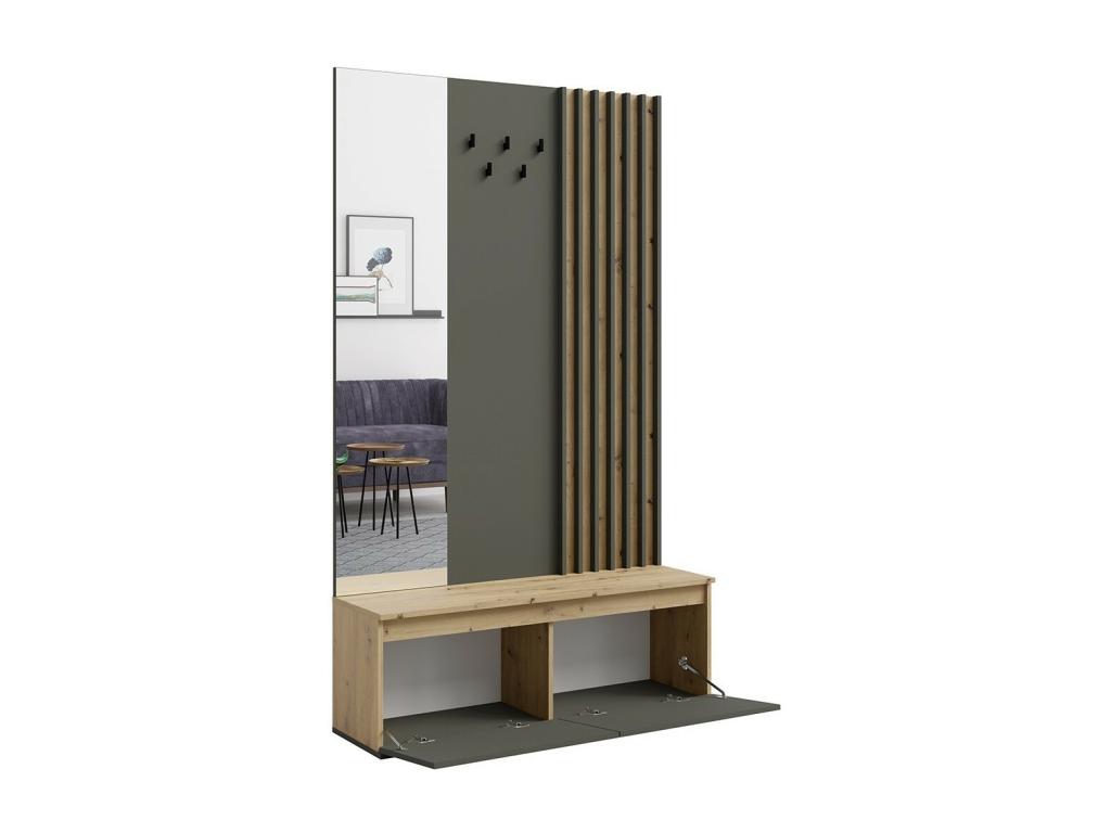 Meuble d'entrée avec porte-manteau et miroir 120 cm - chêne clair et gris anthracite - Collection Boislis WVCJ48670