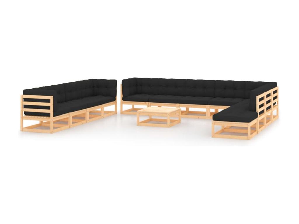 Salon de jardin 13 pcs avec coussins anthracite Pin massif RHYM64160